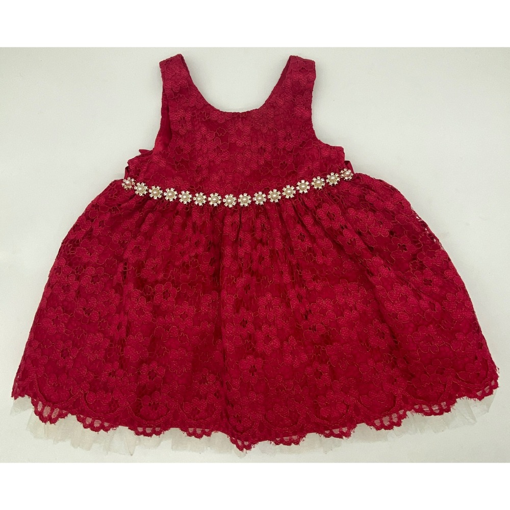 Princess Collection Kids Red Floral Lace Tulle Rhinestone Holiday Dress 16389
